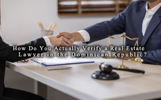 Foreign buyer and attorney reviewing credentials during a Dominican Republic real estate consultation