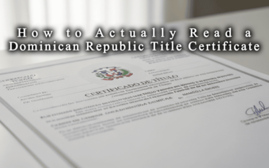 Close-up of a Dominican Republic Certificado de Título property document being reviewed by a buyer