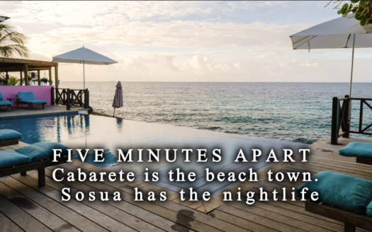 Cabarete beach town with families on the sand and Sosua's protected bay twenty minutes west on the Dominican North Coast
