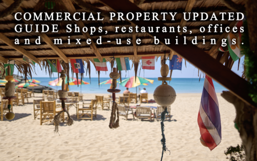 Mixed-use commercial building with ground-floor shops on a main street in Cabarete, Dominican Republic