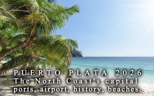 Puerto Plata city between Mount Isabel de Torres and the Atlantic, with the Malecón and Taíno Bay cruise port