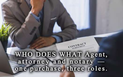 Real estate agent, attorney and buyer reviewing a Dominican property contract together